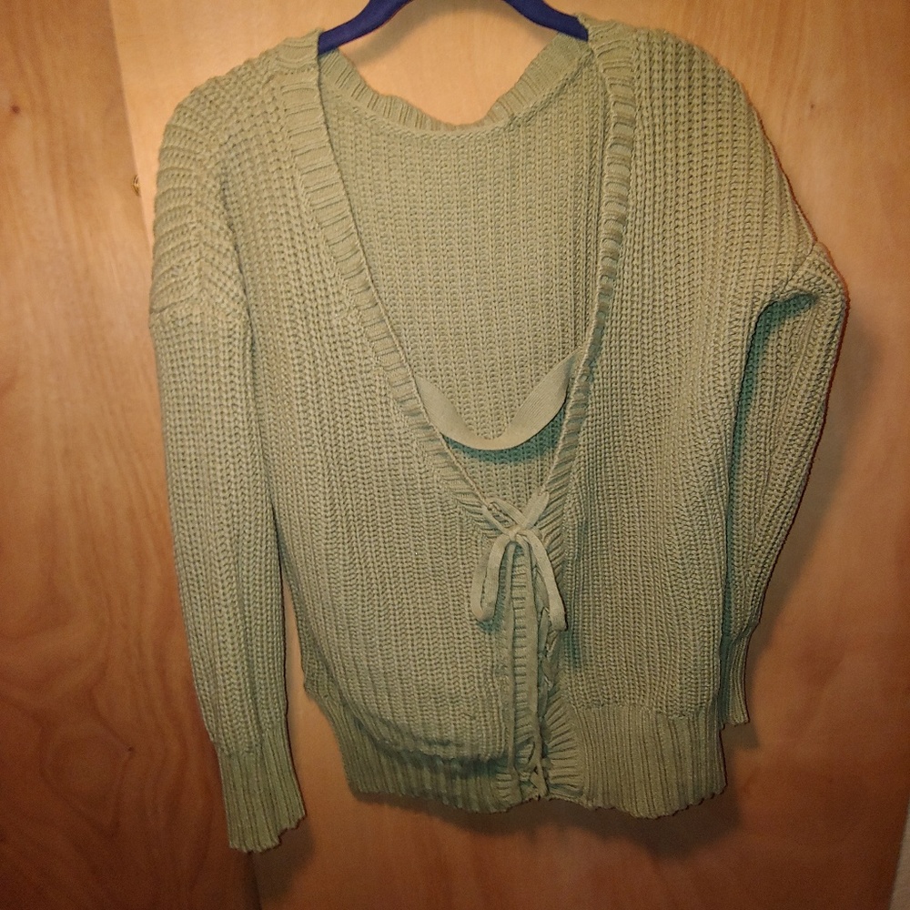 Green open back knit sweater